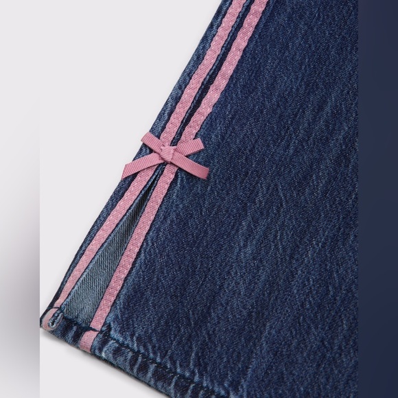 Abercrombie Kids Low Rise Baggy Jeans Size 5/6 Long NWT Pink Striped Bow Details - Picture 2 of 12